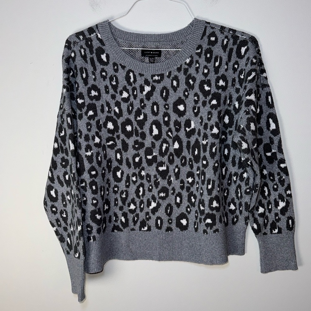 Lucky Brand Gray Black Leopard Sweater XL